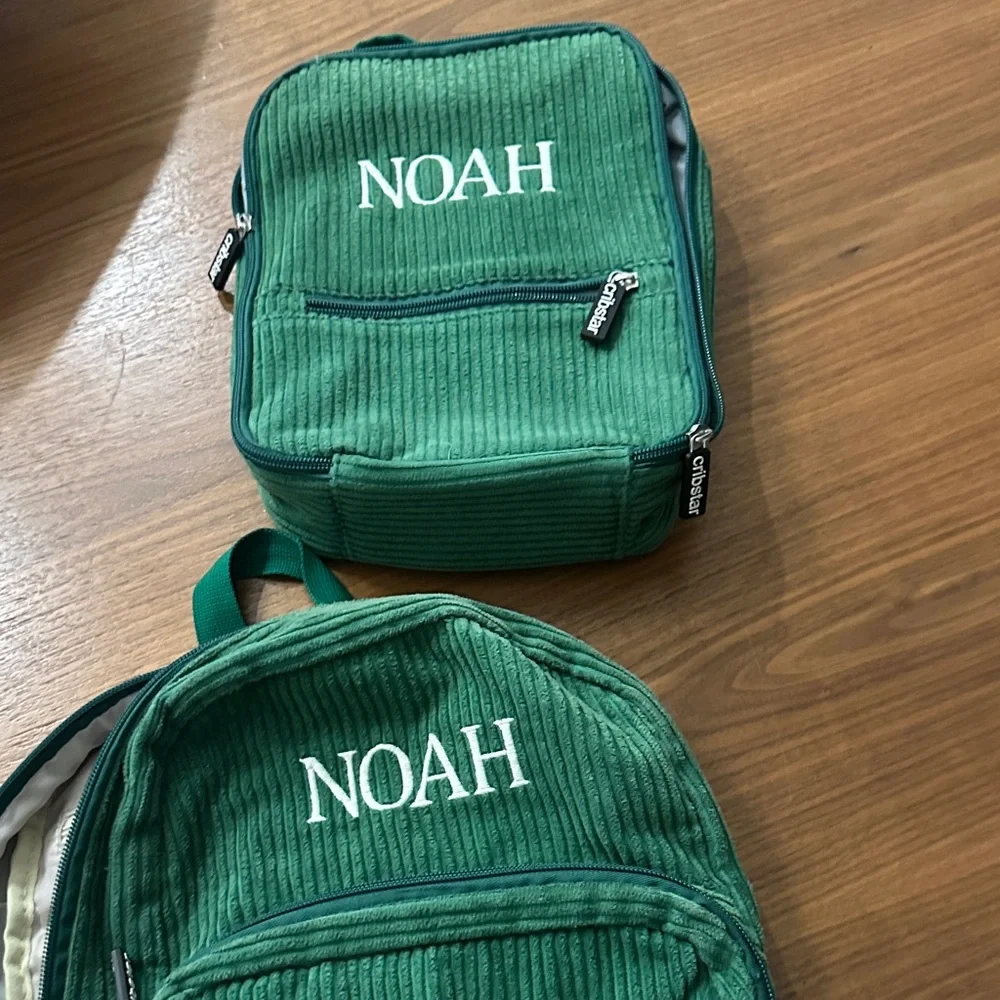Cribstar Green Corduroy Backpack and lunch pack